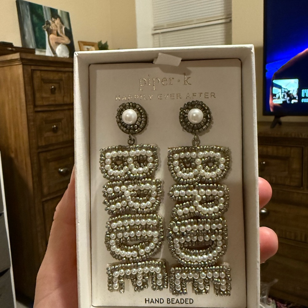 Piper K Hand Beaded BRIDE Earrings